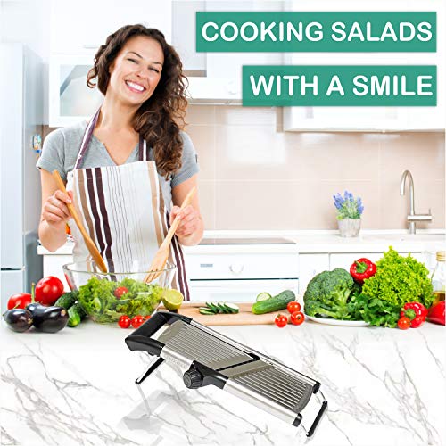 Adjustable Manual Mandoline Slicer Stainless Steel - Kitchen Food Cutter and Chopper For Vegetable Julienne Zucchini and Fruit. Chip from Potato and Onion - Food Grater with Pair Cut-Resistant Gloves