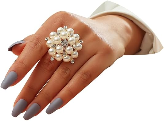 Pearl Ring for Women Promise Stacking Pearl Rings Adjustable Open Pearls Finger Ring Trendy Personality Christmas Pearls Jewerly Prom Dress Jewerly