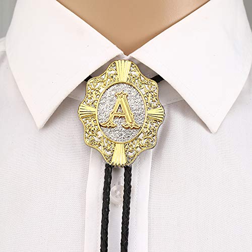 KDG Shield A-Z Double Gold Colors Letter Bolo Tie western cowboy necktie (S)