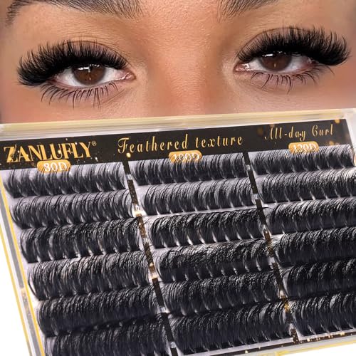 Fluffy Lash Clusters 80D 100D 120D Thick Volume Cluster Eyelash Extensions 10-20mm Long Wispy Eyelash Clusters 3D Full Individual Lash Extensions DIY Cluster Lashes at Home by zanlufly