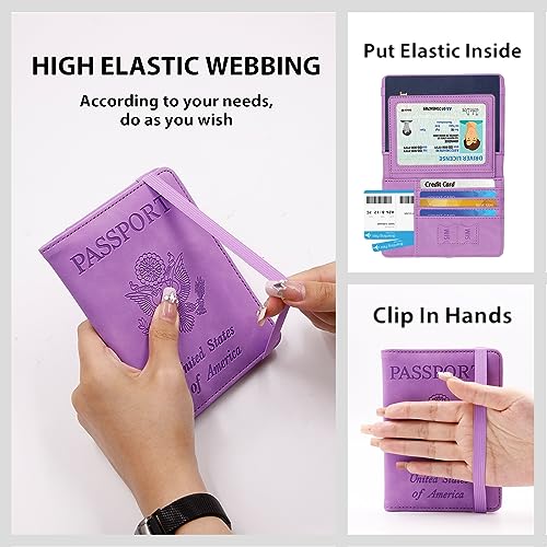 Image of Melsbrinna RFID Passport Holder for Travel, Unisex Adults, Purple, Faux Leather, Travel Wallet, Passport Cover, RFID Protected