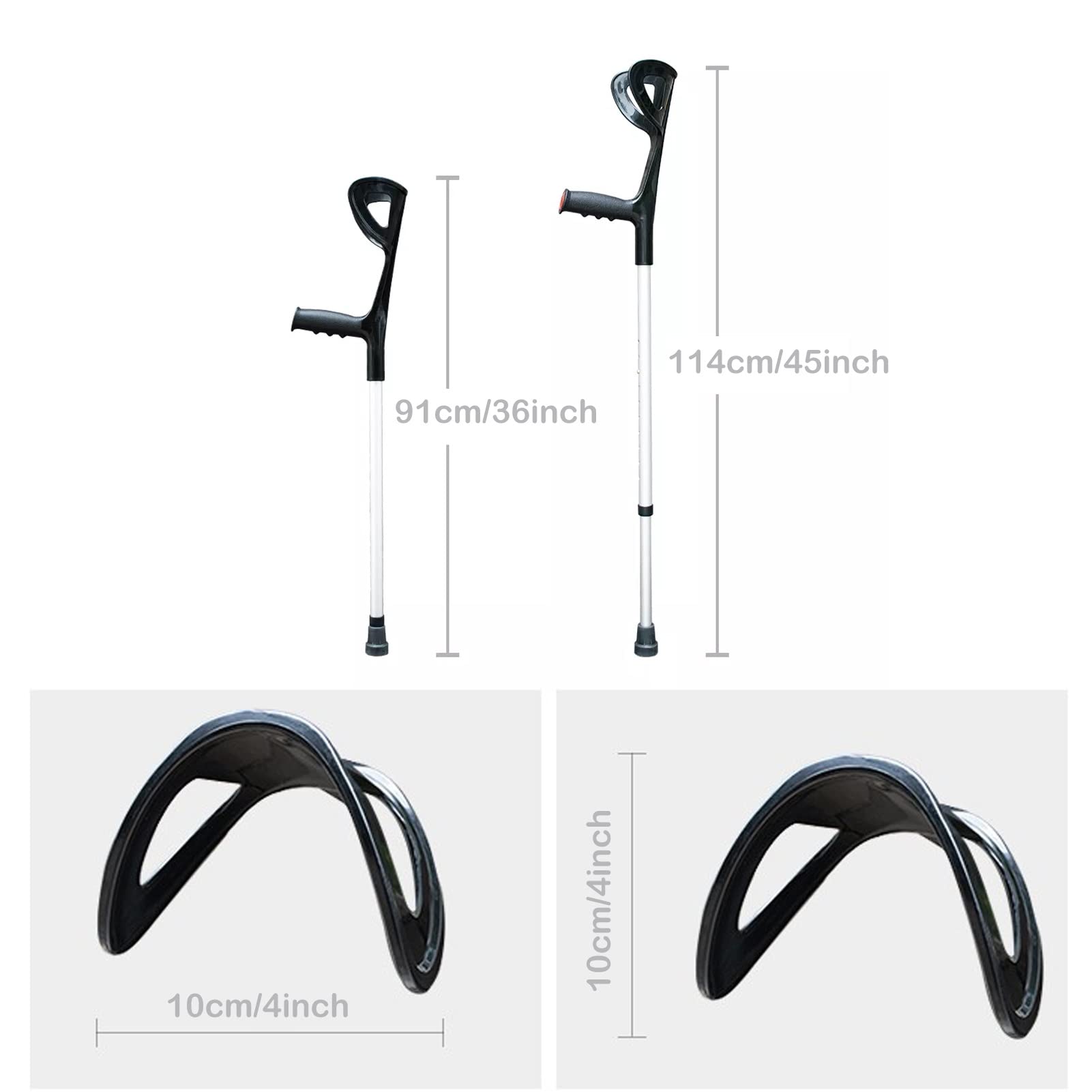 Muletas de Antebrazo para Adultos (1 Par), Muleta de Brazo Ergonómica y Liviana, Bastón de Aluminio Ajustable en Altura Negro, Soporta hasta 330 Lbs