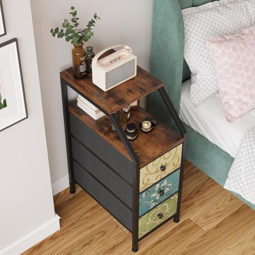 Image of Amazon Brand - Umi Bedside Table with 3 Fabric Chest of Drawers Organizer & Storage Shelf, Sofa Side Table, End Table, Corner Table, Night Lamp Table, Nightstand for Bedroom Living Room (25x47x72cm)