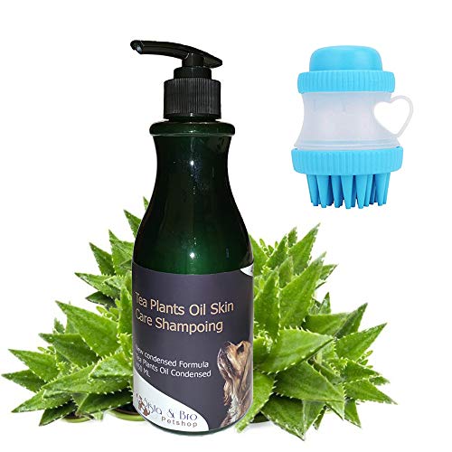 Shampoing pour Chien Anti Demangeaisons à l'Aloe Vera Shampooing aux Plantes Naturelles Doux Anti fongique Respecte la Peau Sensible Elimine Odeur Livre avec sa Brosse Shampoing en Silicone Doux Cover