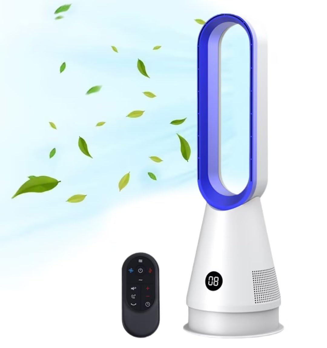 Ventilatore ad Aria 2 in 1 Torre Senza Lame, 80 ° Oscillazione, Telecomando, 8 impostazioni di velocità, Timer 8H, LED Touch SN, 23 Pollici per Uso Home Ufficio