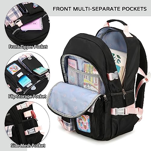 Hey Yoo Cute School Backpack for Girls Backpack for School Bag Kids Backpacks for Girls Kawaii Bookbag for Teen Girl (Black)3
