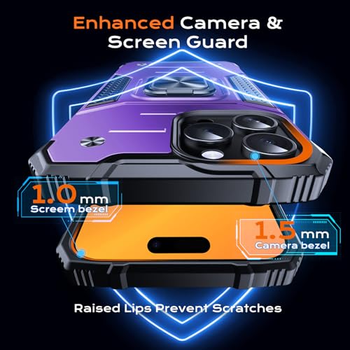 Image of Anqrp Heavy Duty Case for iPhone 15 Pro Case with Enhanced Ring Holder Grip Stand, Military Grade Shockproof Rugged Drop Protective Silicone Hard Slim iPhone 15 Pro Phone Case Cover,Purple
