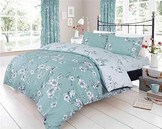 HOMEMAKER BEDDING ® Duvet Set Blossom Flower Duck Egg Teal Quilt Cover Pillow Cases (Double)