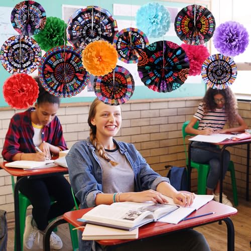 Image of Outus 21 Pcs Spanish Classroom Decorations Spanish Hanging Fans Latin American Paper Fans National Hispanic Heritage Month Hanging Decor Bulletin Board Classroom Decor for Ceiling Wall Home