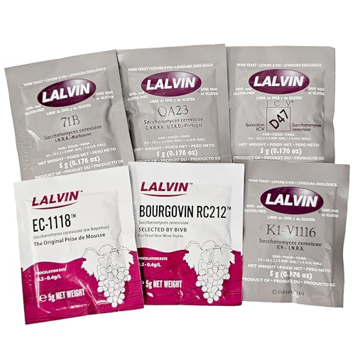 Lalvin Home Brewing and Wine Making Super Sampler Pack (1 Each-RC212, EC-1118, K1-V1116, QA23, 71B, D47)