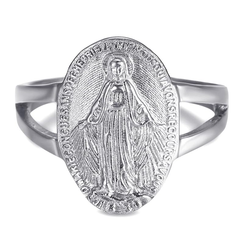 BOBIJOO Jewelry - Bague Chevalière Vierge Marie Médaille Miraculeuse 1830 Acier INOX 316L Argenté - 50 (5 US)