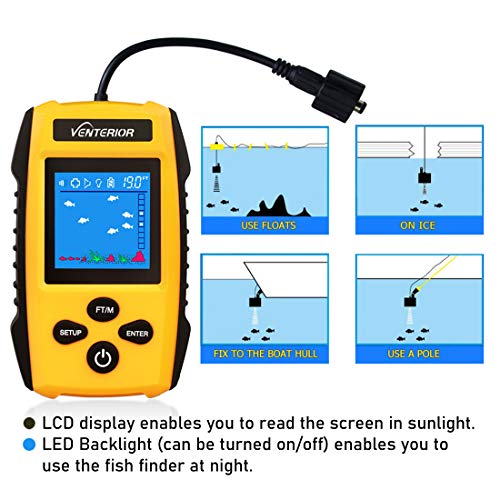 Venterior Portable Fish Finder Ice Kayak Fishing Gear Depth Finder With Lcd Display And Sonar Transducer (Orange) #TOP1