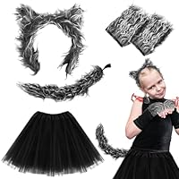 UILYNIU 5 Pcs Grey Wolf Costume Accessory Set Wolf Ears and Tail Tutu Skirt Gloves Animal Costume Kids Fancy Dress for Halloween Party Cosplay (5 Pcs)