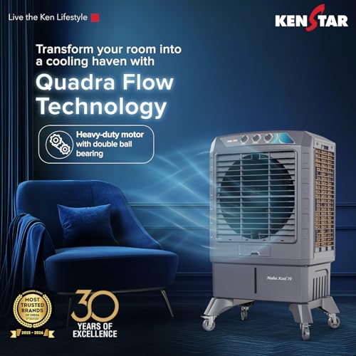 Image of Kenstar MAHA KOOL HC 70 L Desert Air Cooler|Anti-Bacterial Honeycomb Pads|High-Speed Fan|Inverter Ready|50Ft Powerful Air Throw|1-Yr Product Warranty+5-Yr Warranty on Pump&Motor|5-Star BEE Rating|Grey