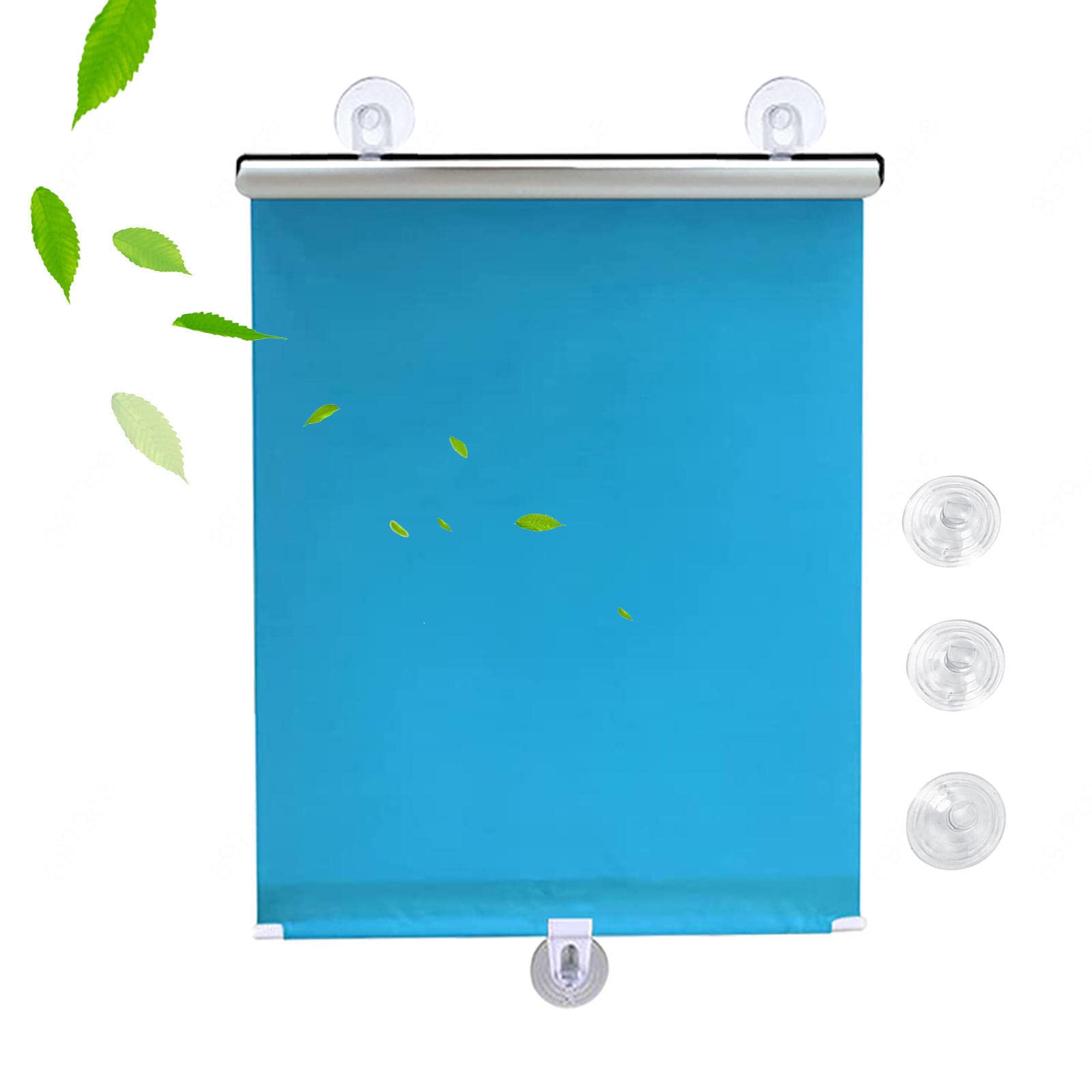 DECAKE Blackout Curtains with Suction Cups,30-75cm Wide Sunscreen Roller Blinds,Automatic Retractable sunshades,Free-Perforated,Portable Temporary Blinds for Doors and Windows,Blue-58x125cm/23x49in
