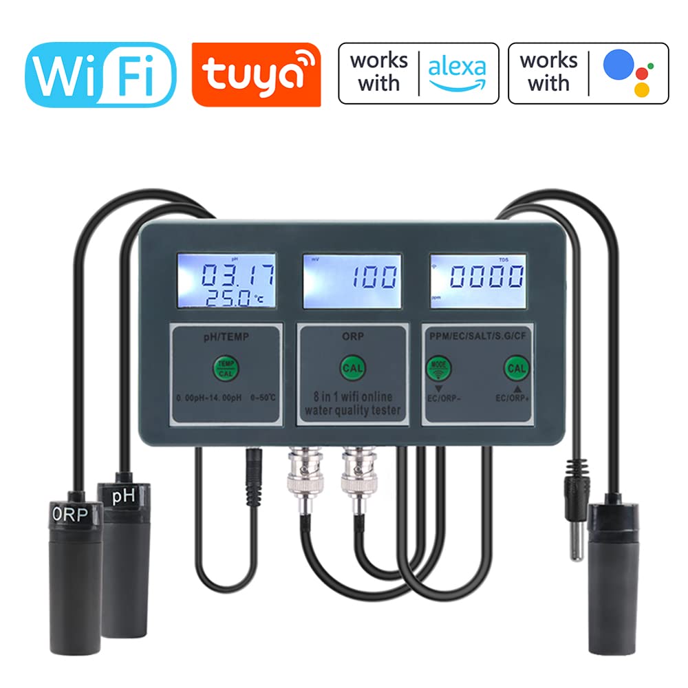 Benkeg WiFi Fishtank Tester di qualità dell'Acqua Alta precisione Uso Domestico Macchina per Il Test della qualità dell'Acqua Analizzatore di monitoraggio dell'Acqua per acquari Piscina idroponica