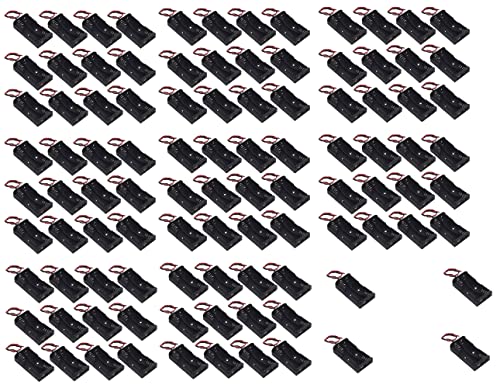 WAYLLSHINE 100 Pcs 2 x 1.5V AA Battery Holder Case Box, 2 AA Battery Holder with Wire Leads