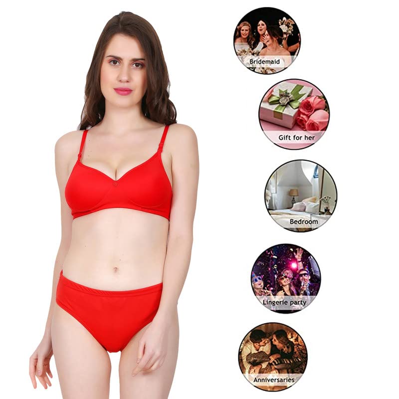 Image of Women's Spandex Cotton Padded Lingerie Bra Panty Set Full Coverage S to 3XL