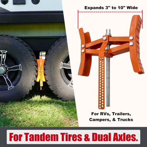 SECURITYMAN X Chocks Wheel Stabilizer for Travel Trailer & RV (Pair) - Heavy Duty Steel, Expands 3" - 10", Ratchet and Locks Included - Camper and RV Tire Stabilizer - Dual Axle Scissor Tire Chocks