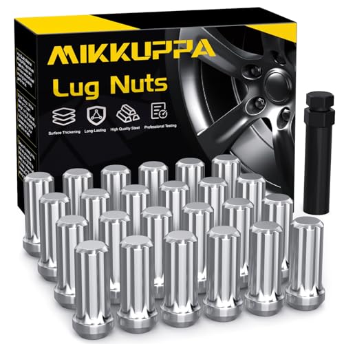 Image of MIKKUPPA M14x2.0 Wheel Lug Nut - Replacement for 2004-2014 Ford F-150 Expedition Lincoln Navigator Aftermarket Wheel - 24pcs Chrome Closed End Lug Nuts with 1 Socket Key