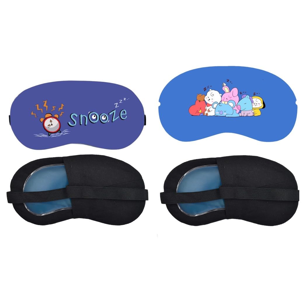 Aoxeria Snooze Alarm, Kawaii Friends Sleeping Eye Mask Combo, Soft Comfortable Light-Blocking Eye Cover for Women, Men & Kids, Reusable Blindfold for Night Sleep, Nap, Travel, Flight (Pack of 2)-image-35