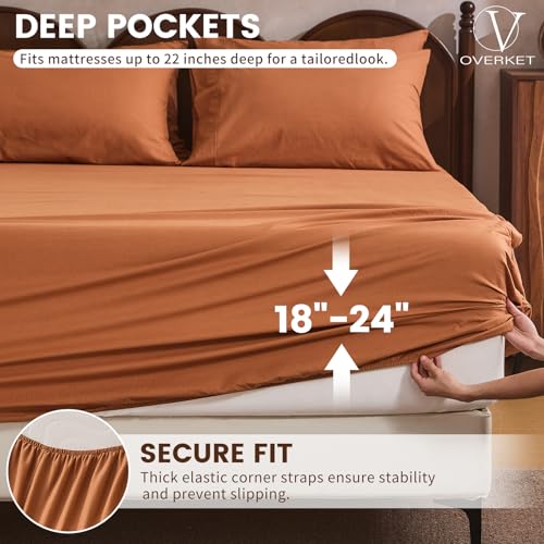 Overket 100% Linen Sheet Set Queen Size Extra Deep Pocket Fits 18-24 Inch Mattress, Breathable & Soft, Smooth 4-Piece Set for Thick Mattresses Hotel Luxury Bedding（Queen, Brown） by Overket - Used condition - Image 2