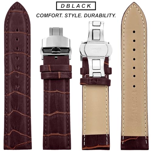 Image of DBLACK ''HOOK'' Leather Watch Strap with Butterfly Lock, Bamboo Design Pattern Full Padded Watch Belt / / For 18mm, 20mm, 22mm, or 24mm Watch Band (Choose Your Size & Color)