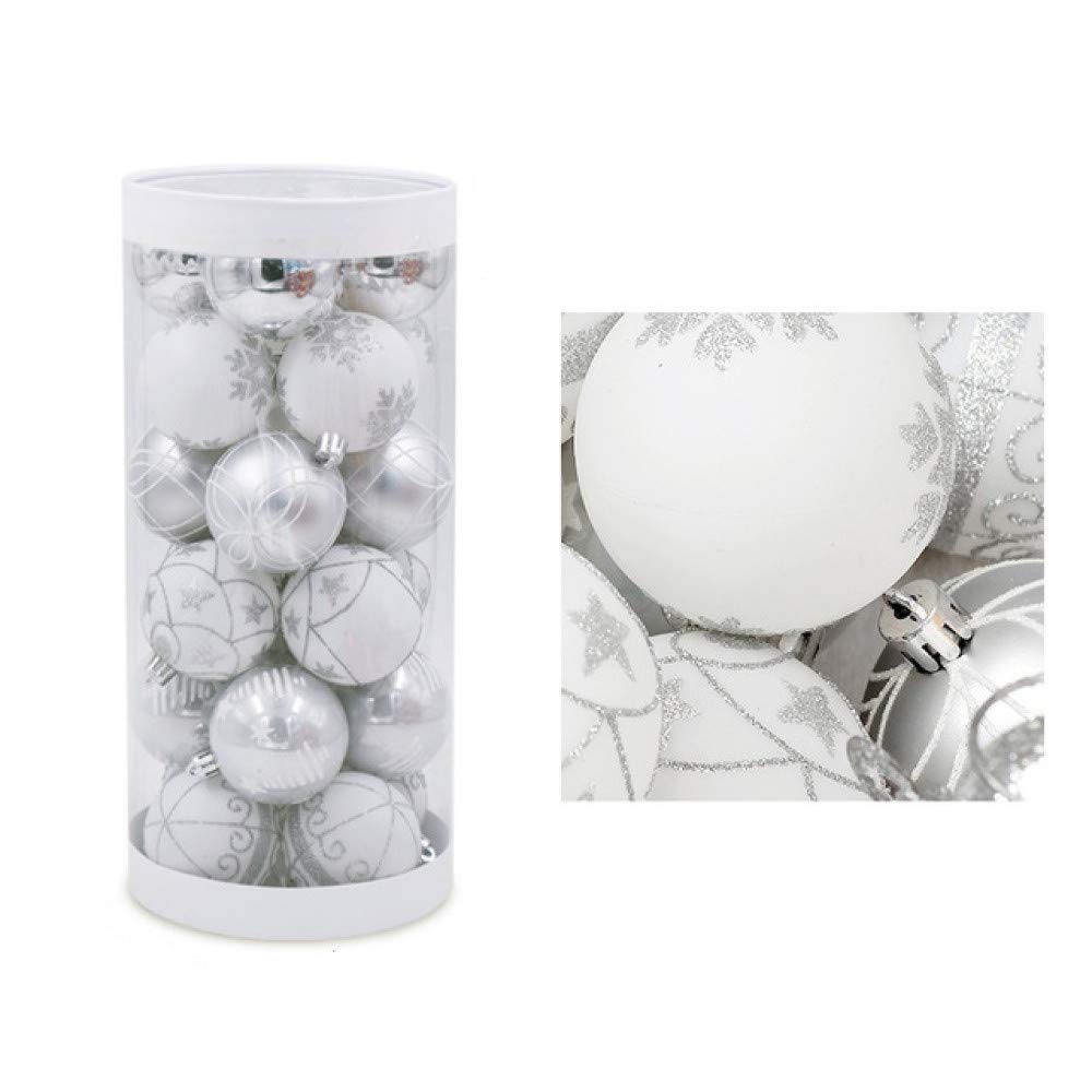 décoration de Noël 24pcs Boules de Noël 6cm Ornements décorations d'arbre de Noël incassables Grande Boule de Boule en PVC Suspendue pour la fête à la Maison de Noël, Argent, 6cm