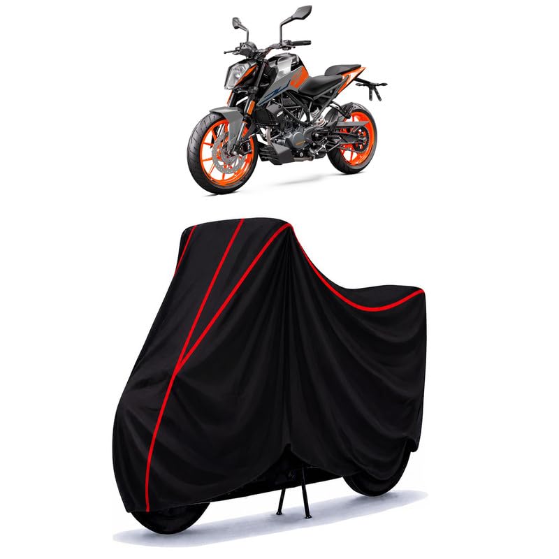 Image of KTM 200 Duke Water Resistant Bike Cover for All Motorcycles & Rain | Heavy Duty Taffeta Fabric | UV Protection, Dustproof, Scratchproof | All Weather Two Wheeler Body Cover with Elastic Bottom