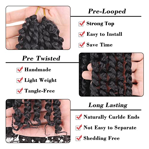 Leeven 8 Packs 10 Inch Passion Twist Hair for Women Natural Black Bomb Pre Twisted Water Wave Crochet Braids Hair Pre Looped Curly Bohemian Synthetic Braiding Hair Extensions 12 Strands/Pack #1B - Image 4