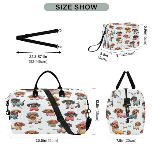Large Foldable Travel Duffel Bag, Waterproof Gym Bag for Men & Women, Carry-On Luggage Weekender Overnight Bag, Dapper Dachshund Print3