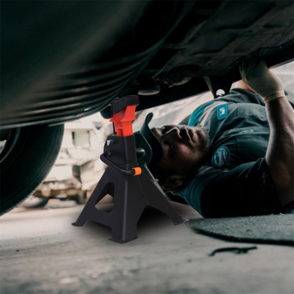 Melko 3000KG Cavalletti di sostegno INCLUSO perno di sicurezza e 2 supporti in gomma Cric auto 3 T portata in ghisa Cavalletti di sostegno auto regolabili in altezza a 9 livelli 28 – 42,5 cm - 2 pezzi