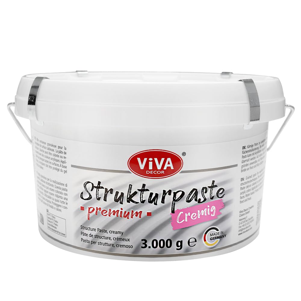 Viva Decor Strukturpaste Weiß, Premium Cremig, 3,0 kg, matte, stoßfeste Impasto Paste, einfärbbar, auf Wasserbasis für reliefartige Oberflächenstrukturierung