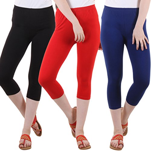 Image of DIAZ Women's Super Combed Cotton Elastane Stretch Slim Fit Printed Capri -Pack of 3