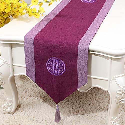 OLOEY Table runner new Chinese style modern minimalist style classical retro coffee table cloth embroidery table runner dark purple + light purple 33 * 150cm