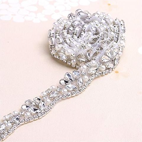 FANGZHIDI Crystal Sashes for Wedding, Handmade Bridal Belt, Rhinestone Appliques Sash Bridesmaid Belt sash Garters-Sliver-1Yard(36" x 0.86") Cover