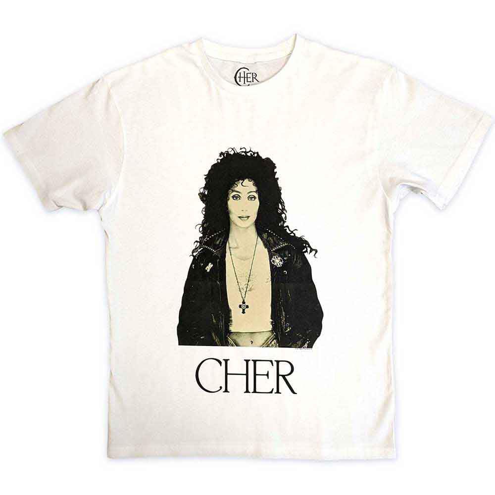 Rock Off Officially Licensed Products Men's White Cher Leather Jacket Logo T Shirt, M