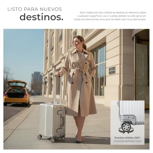TecTake® Maleta Cabina Rígida de Aluminio con Cerraduras TSA, Maleta Mediana Equipaje de Mano en Avión, Maletas de Cabina Ligera, Maletas de Viaje - 53 x 37,5 x 24 cm Plateado - imagen 3