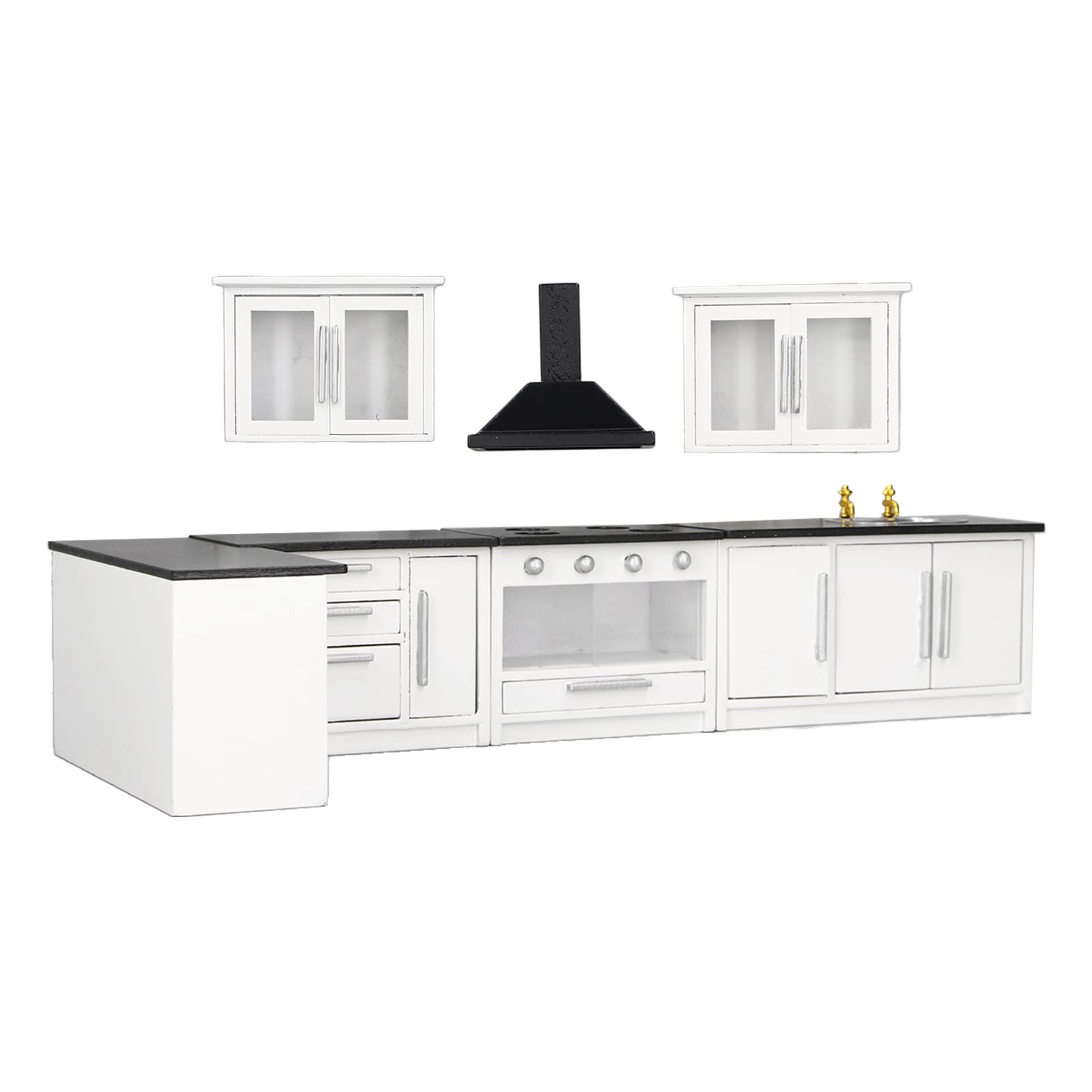 7pcs 1:12 Mini Dollhouse Kitchen Cabinet Simulation Life Scene Dollhouse Modern Kitchen Set