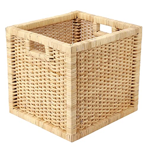 Image of WBS Wicker wardrobe Basket for storage | wardrobe organizer for storage | Clothes storage box | books, cloths, newspapers, photos, toys, plants,12.5 x 13.5 x 12.5 Inch
