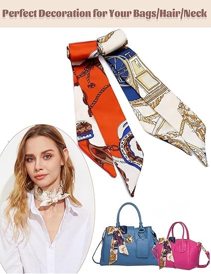 6PCS Handbag Head Scarf for Women Hair Purse Bag Silky Neck Scarves Gifts 39.4"x1.57"3