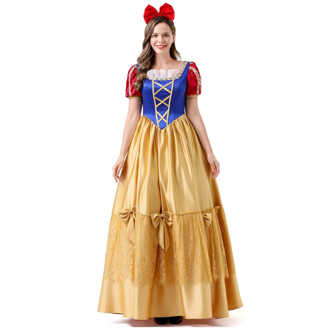 Kostium Królewny Śnieżki dla dorosłych kobiet strój księżniczki z bajki idealny na cosplay karnawał i Halloween