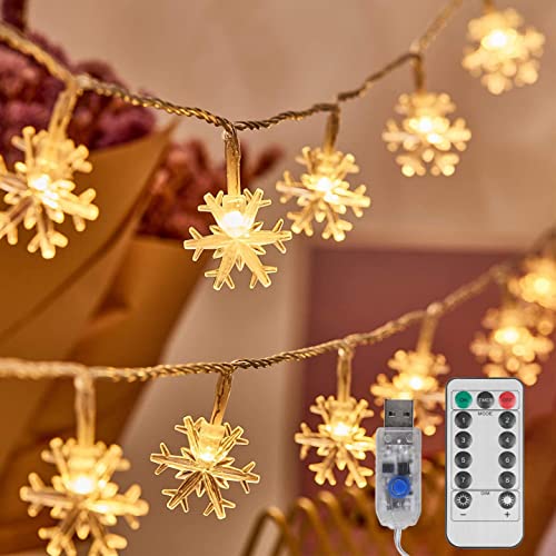 Zorara Guirlande lumineuse flocon de neige, 10 m, 80 LED, guirlande lumineuse pour extérieur et intérieur, télécommande 8 modes, étanche, avec minuteur pour chambre, décoration, fête, Saint-Valentin,