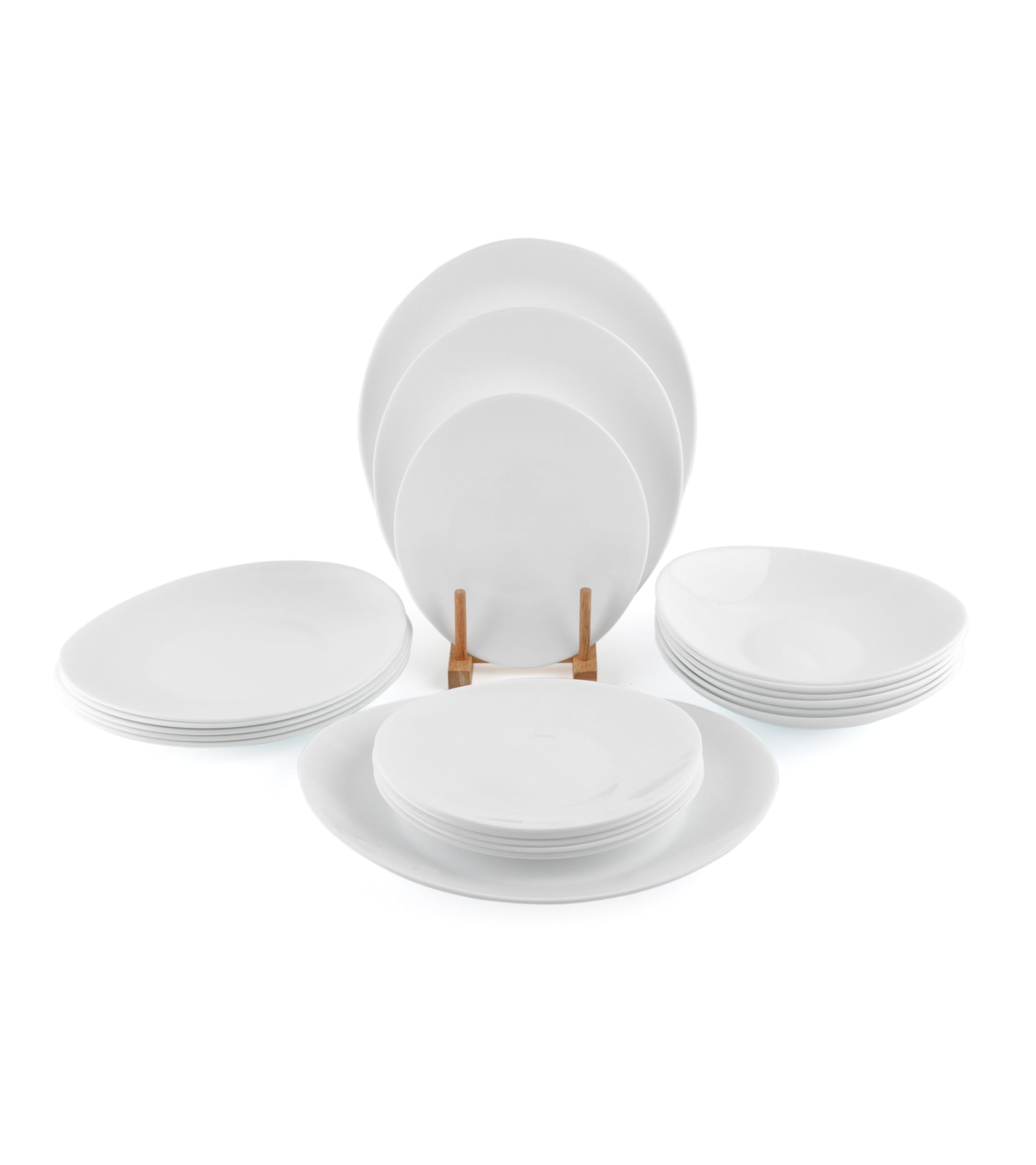 LIFE SMILE Dinner Set - Kitchen Opal Dishes Set Service for 6, Lightweight Glass Oval Plates and Bowls Set, Microwave Safe & Dishwasher Safe, Break and Crack Resistant (20 Pieces)