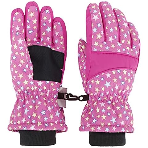 LULLABY KIDS Snow Gloves for Kids Winter Gloves Girls Gloves Ski Gloves Waterproof Kid's Winter Snow Gloves, Pink Stars, M(7-9Y) Cover