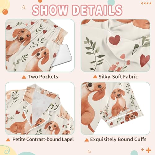 senya Cute Dachshund Flower Satin Summer Pajama Sets Silk Short Sleeve Button Down Sleepwear3