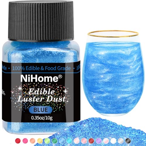 NiHome Edible Food-Grade Glitter Powder Glimmer Luster Dust Metallic Fancy Food Decorating Sprinkle Glimmery Dust for Drink Wine Beverage Cake Bakery Vegan Allergen-Free (Blue, 0.35oz/10g)