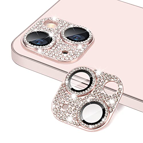 Hsefo for iPhone 13 & iPhone 13 Mini Camera Lens Protector Bling 3D Rhinestone Sparkle Diamond 9H Tempered Glass Camera Cover Anti Scratch Shockproof Lens Screen Full Protective Cover