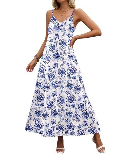 Image of Zeagoo Sleeveless Maxi Dress for Women Long Floral Dresses for Women Spaghetti Strap Summer Dress with Pockets, Floral-2,L