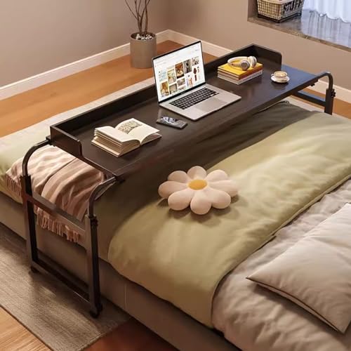 WJYCGFKJ Mesa de Cama móvil con Ruedas, Escritorio de Cama con Altura Ajustable (65-95 cm), Escritorio para portátil de pie, Bandeja de Comida Extragrande, Mesa médica con Ruedas (Color: Negro)